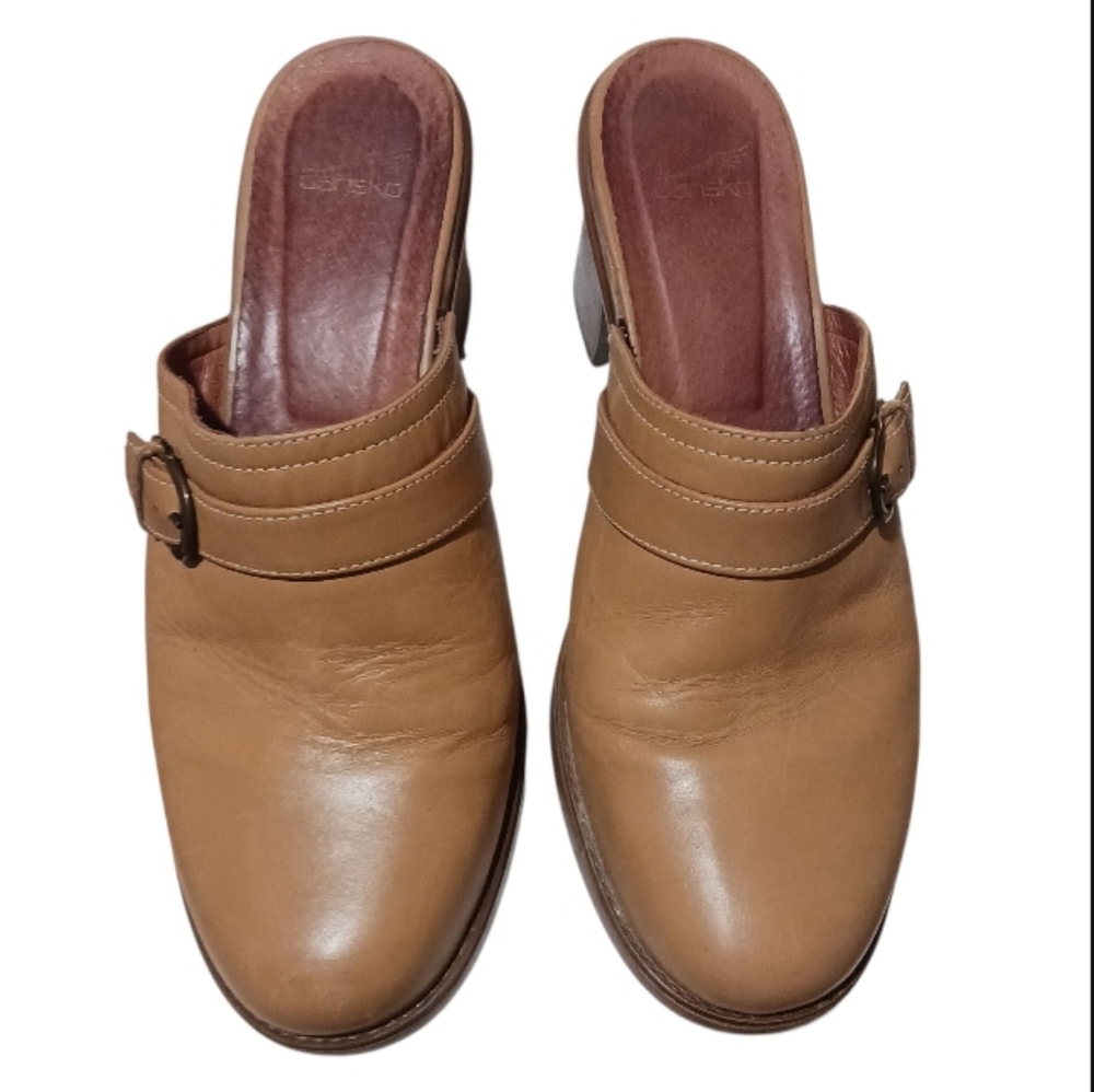 Dansko Leather Mule Clog Block Heel Slip-On Camel - Picture 2 of 13